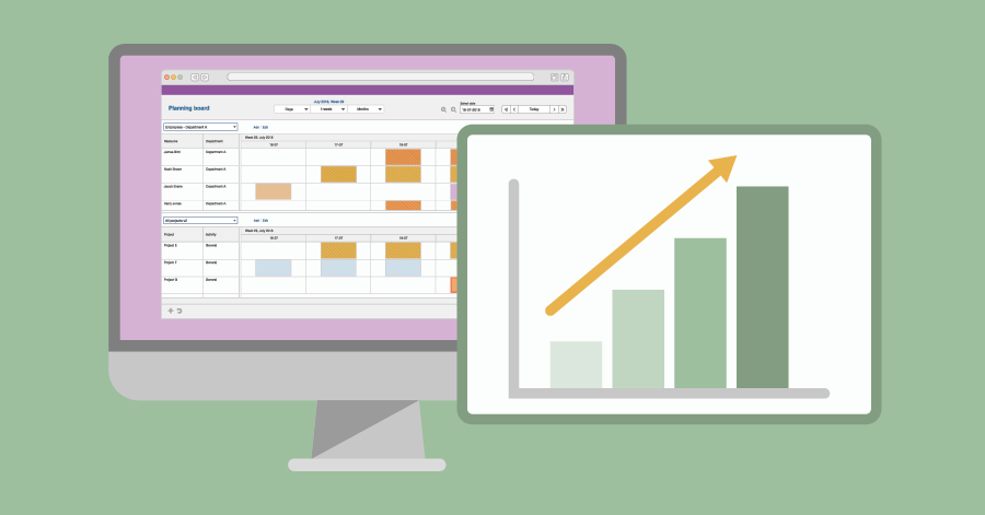 Illustration of computer and a bar chart